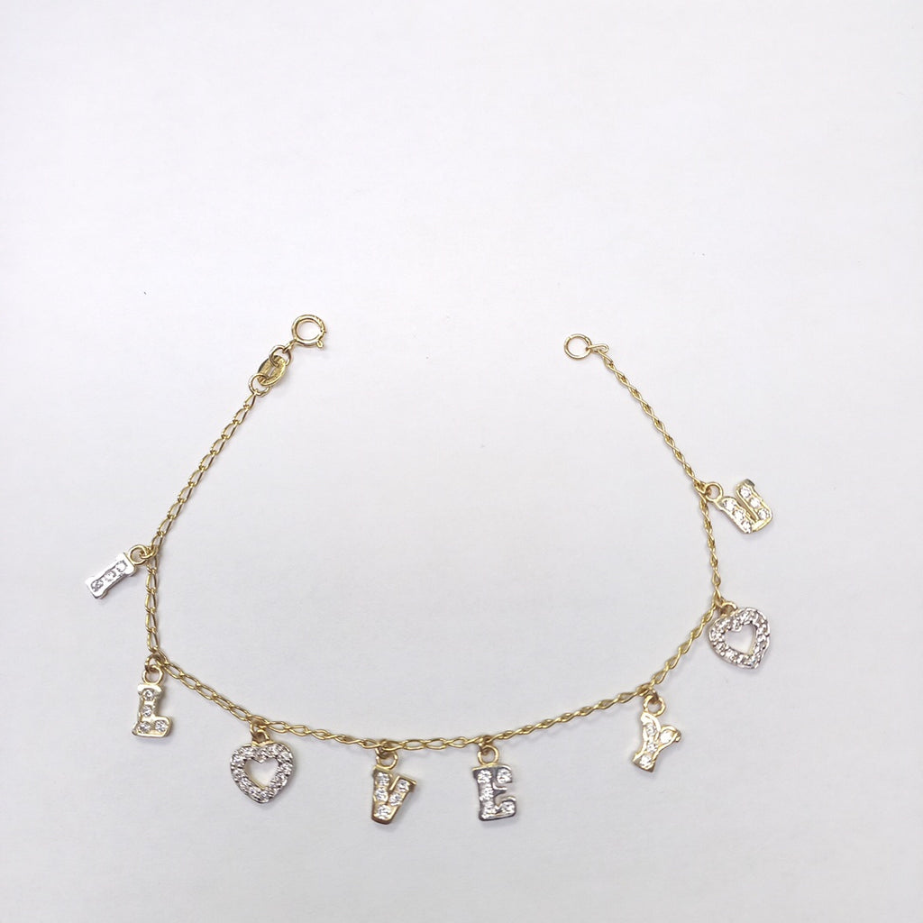 PULSERA ESPECIAL CON DIJES Y CIRCONIAS 14K 18 CM 3.3 GR (NUEVO)