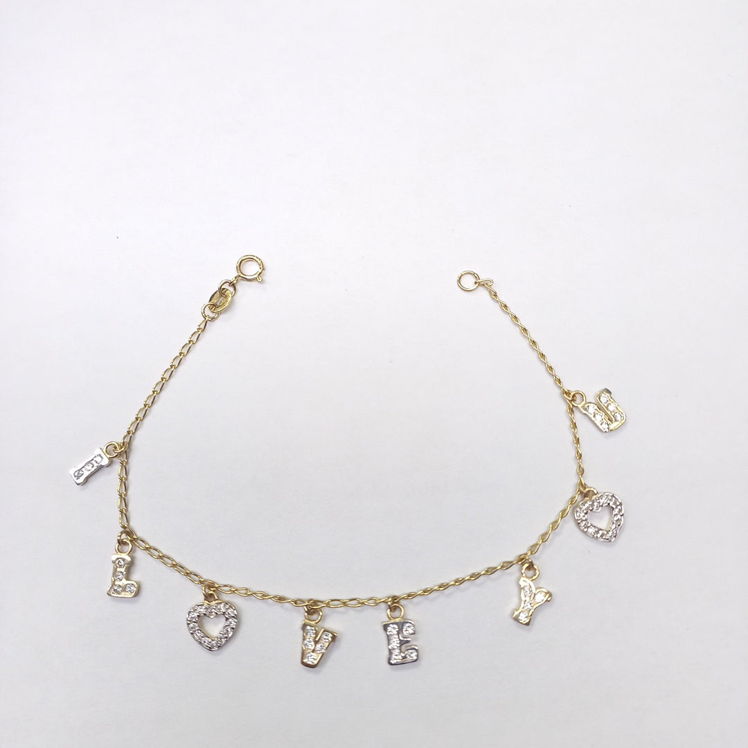 PULSERA ESPECIAL CON DIJES Y CIRCONIAS 14K 18 CM 3.3 GR (NUEVO)