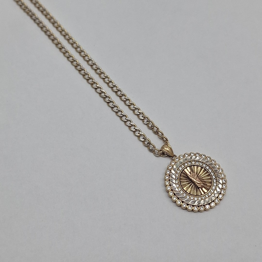 CADENA, MEDALLA RELIGIOSA ORO 14 K 11 GRMS (SEMINUEVO)