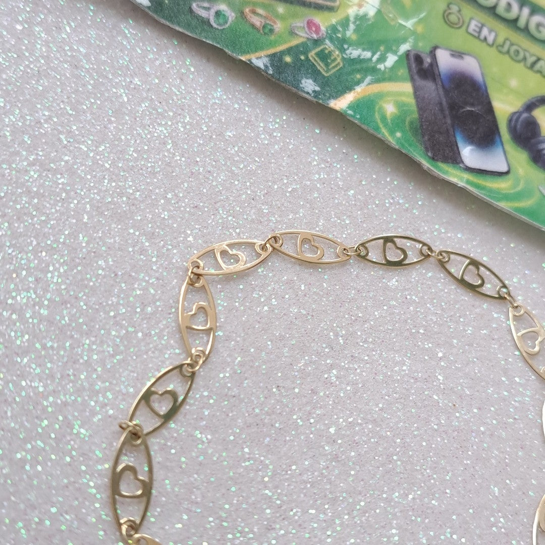 PULSERA TEJIDO ESPECIAL CON CORAZON 14K 18 CM 1.2 GR (NUEVO)