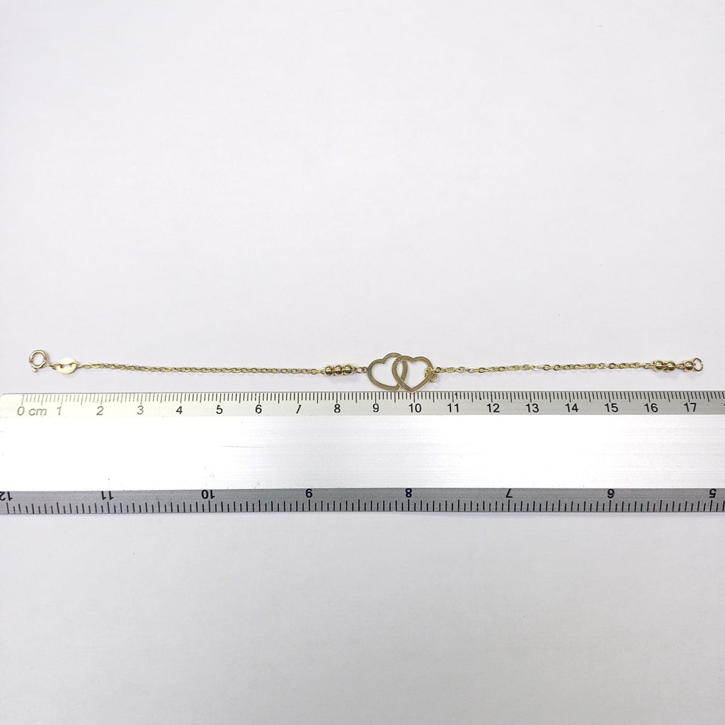 PULSERA TEJIDO ESPECIAL C CORAZONES 14K 18 CM 1.7 GR (NUEVO)