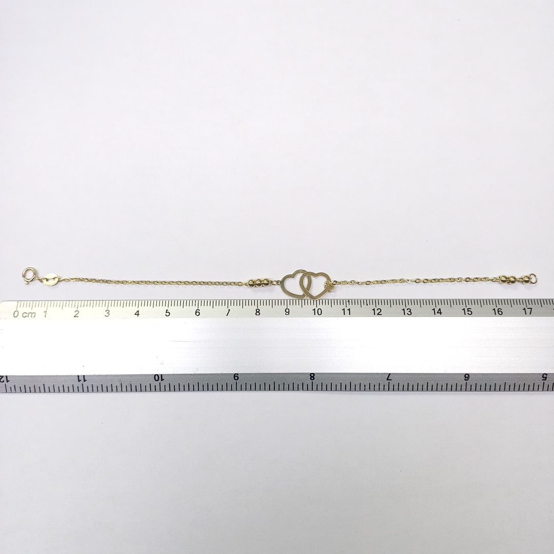 PULSERA TEJIDO ESPECIAL C CORAZONES 14K 18 CM 1.7 GR (NUEVO)