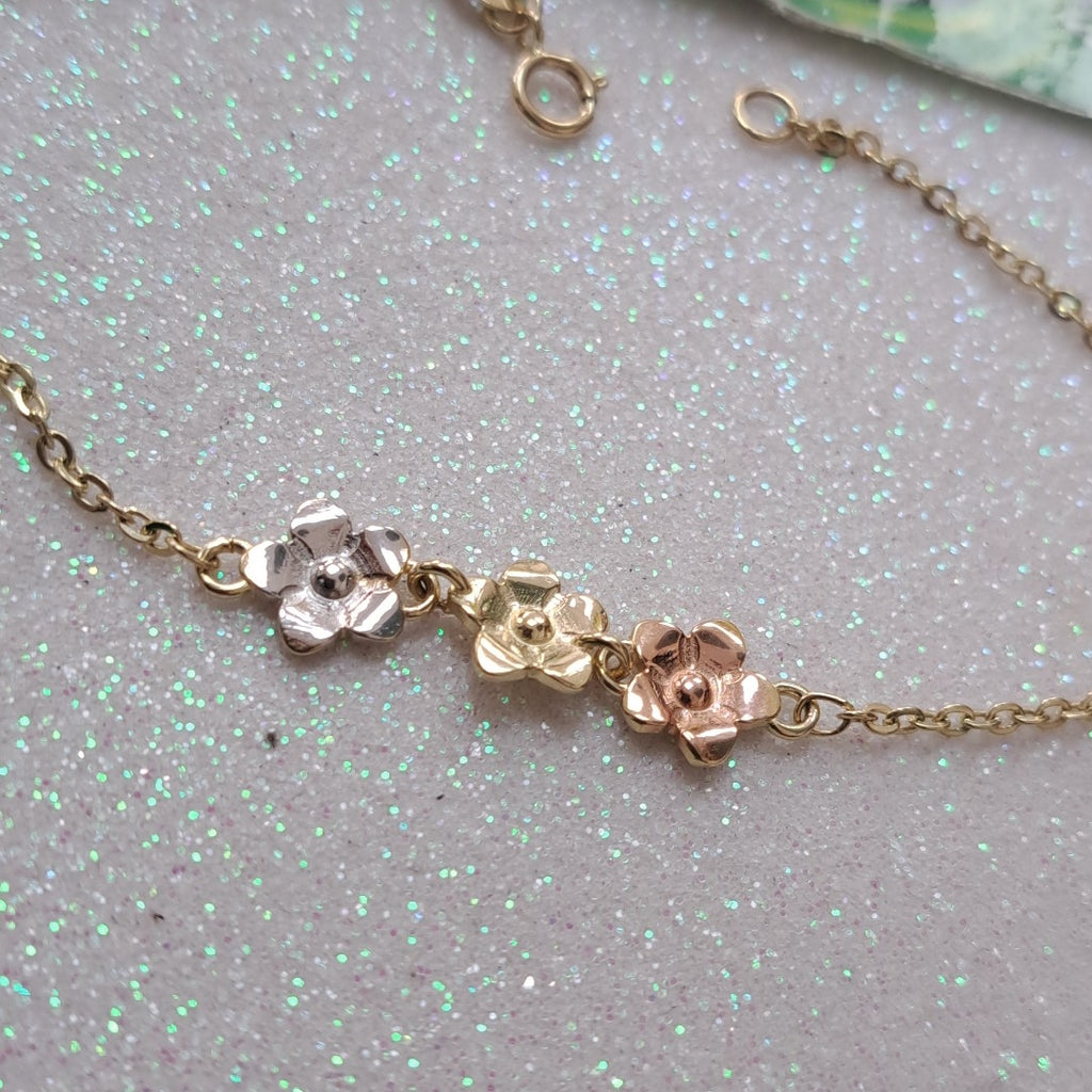 PULSERA TEJIDO ESPECIAL FIG FLORES 14K 18 CM 2 GR (NUEVO)