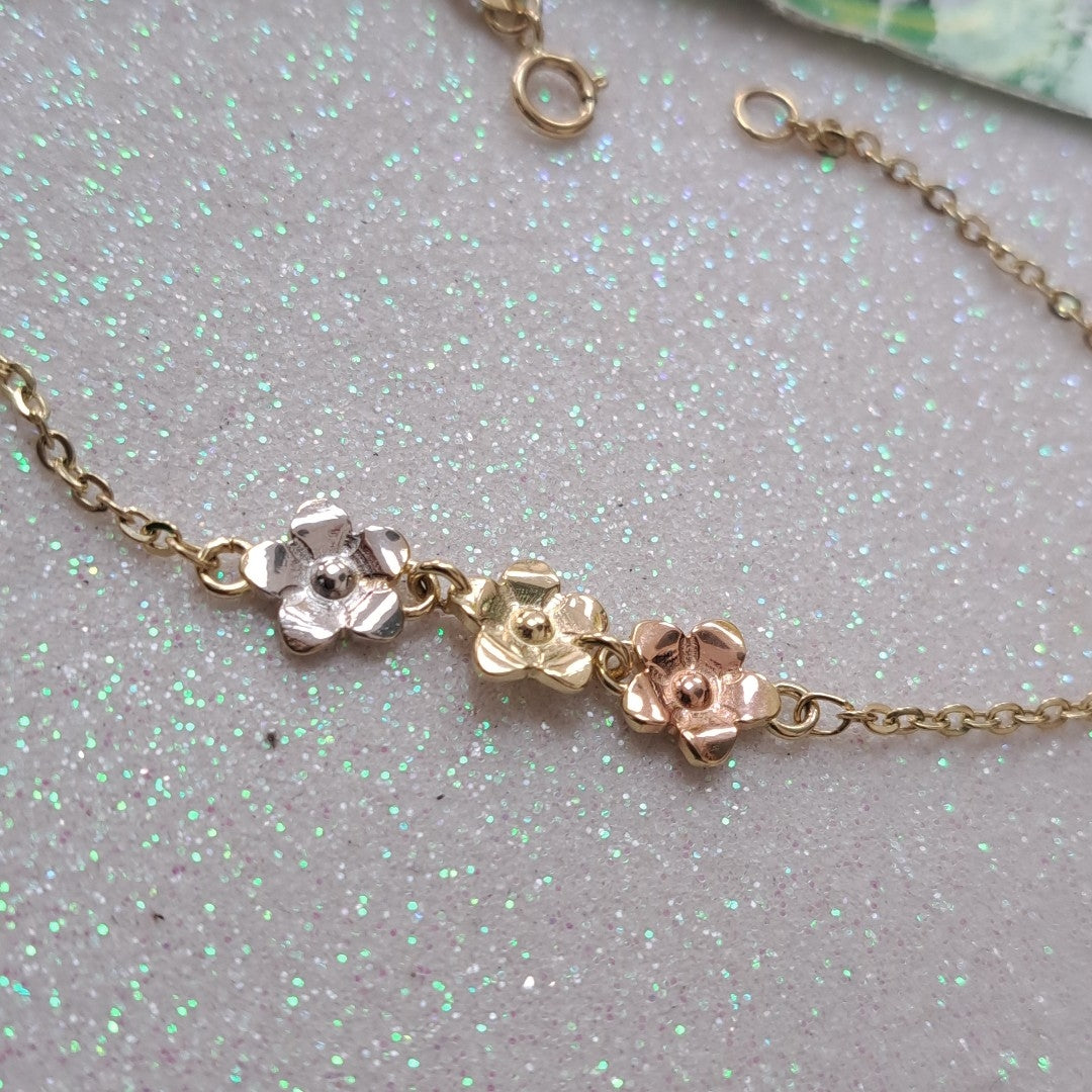 PULSERA TEJIDO ESPECIAL FIG FLORES 14K 18 CM 2 GR (NUEVO)