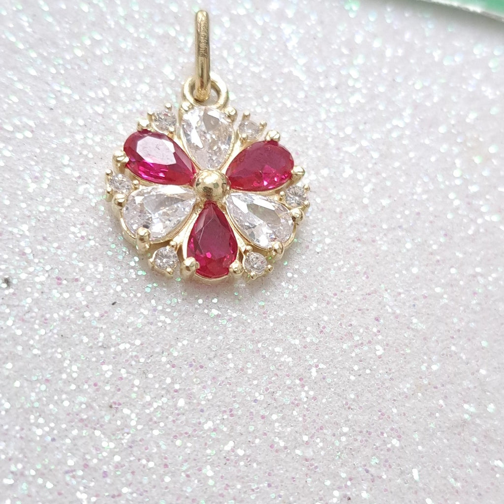 DIJE FLOR CIRCONIAS Y PIEDRAS DE COLOR 14K 2.8 GR (NUEVO)