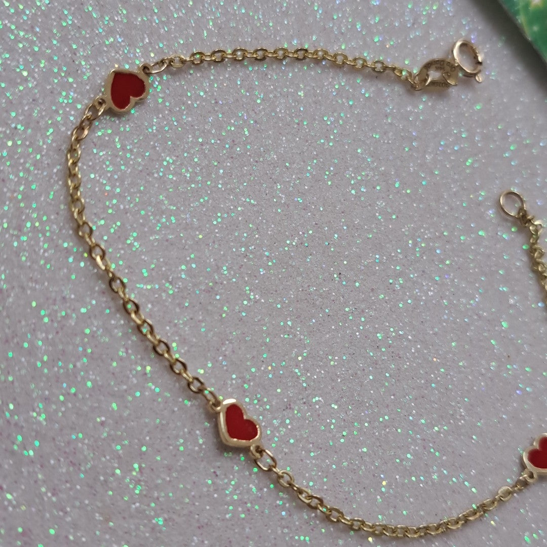PULSERA ESPECIAL CON CORAZONES 14K 18 CM 1.4 GR (NUEVO)