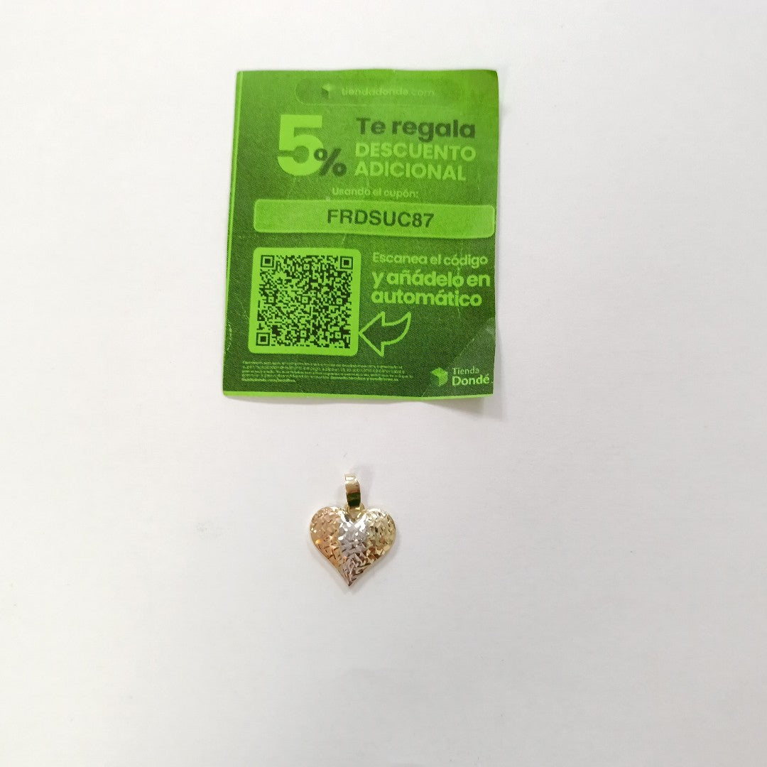 DIJE TEJIDO CORAZON LABRADO COMBINADO 14K 1.3 GR (NUEVO)