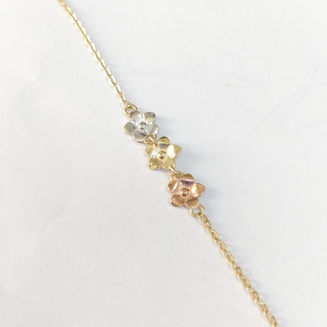 PULSERA TEJIDO ESPECIAL FIG FLORES 14K 18 CM 2.1 GR (NUEVO)