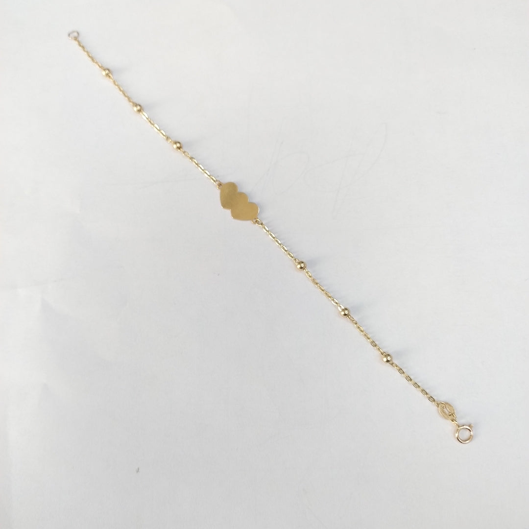PULSERA TEJIDO ESPECIAL CON DOS CORAZONES 14K 18 CM 1.7 GR (NUEVO)