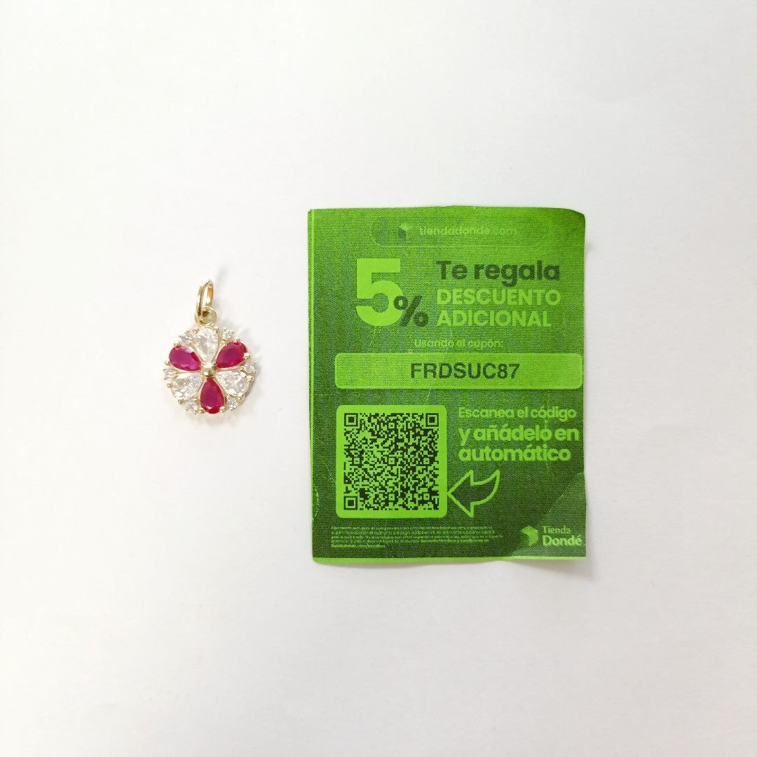 DIJE FLOR CIRCONIAS Y PIEDRAS DE COLOR 14K 2.8 GR (NUEVO)