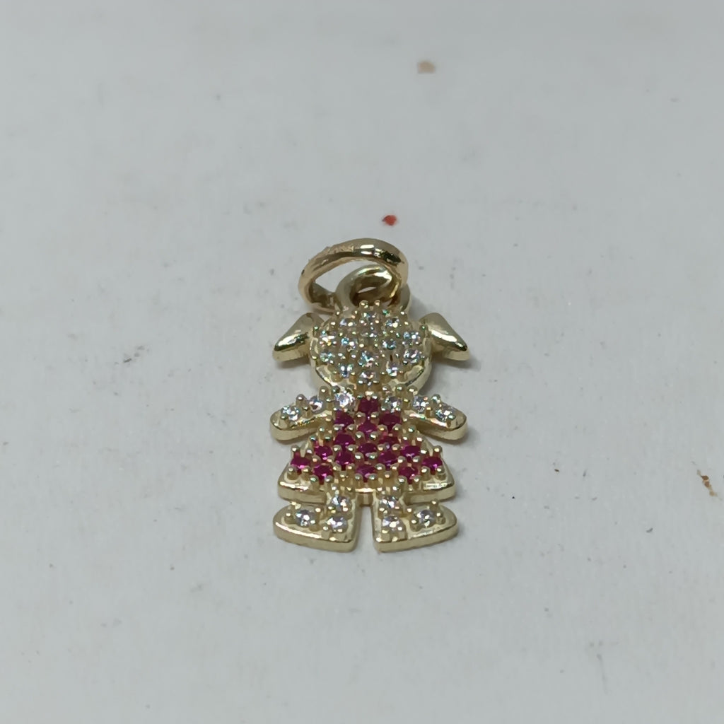 DIJE NIÑA CON CIRCONIAS Y PIEDRAS DE COLOR 10K 1 GR (NUEVO)