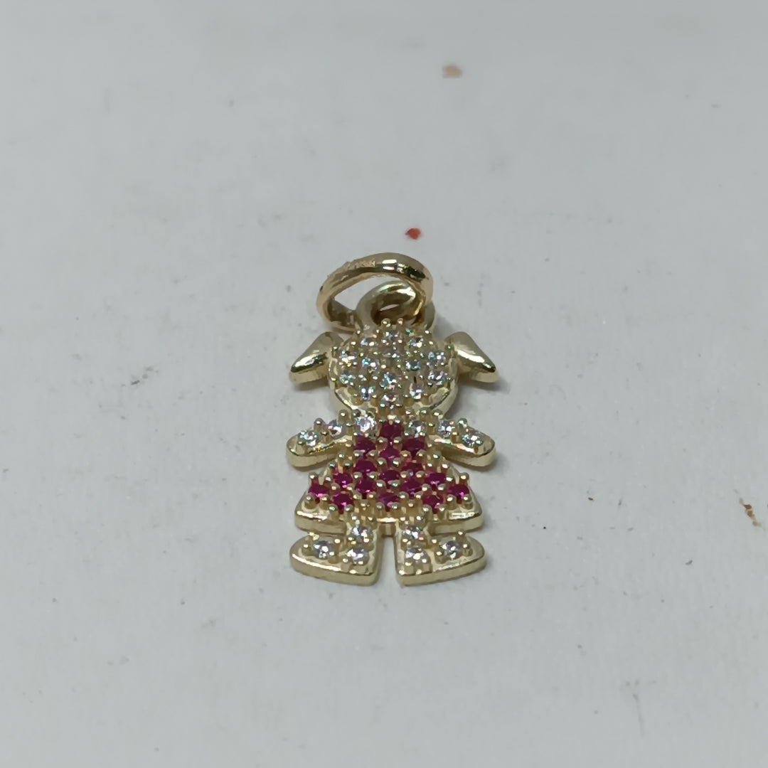 DIJE NIÑA CON CIRCONIAS Y PIEDRAS DE COLOR 10K 1 GR (NUEVO)
