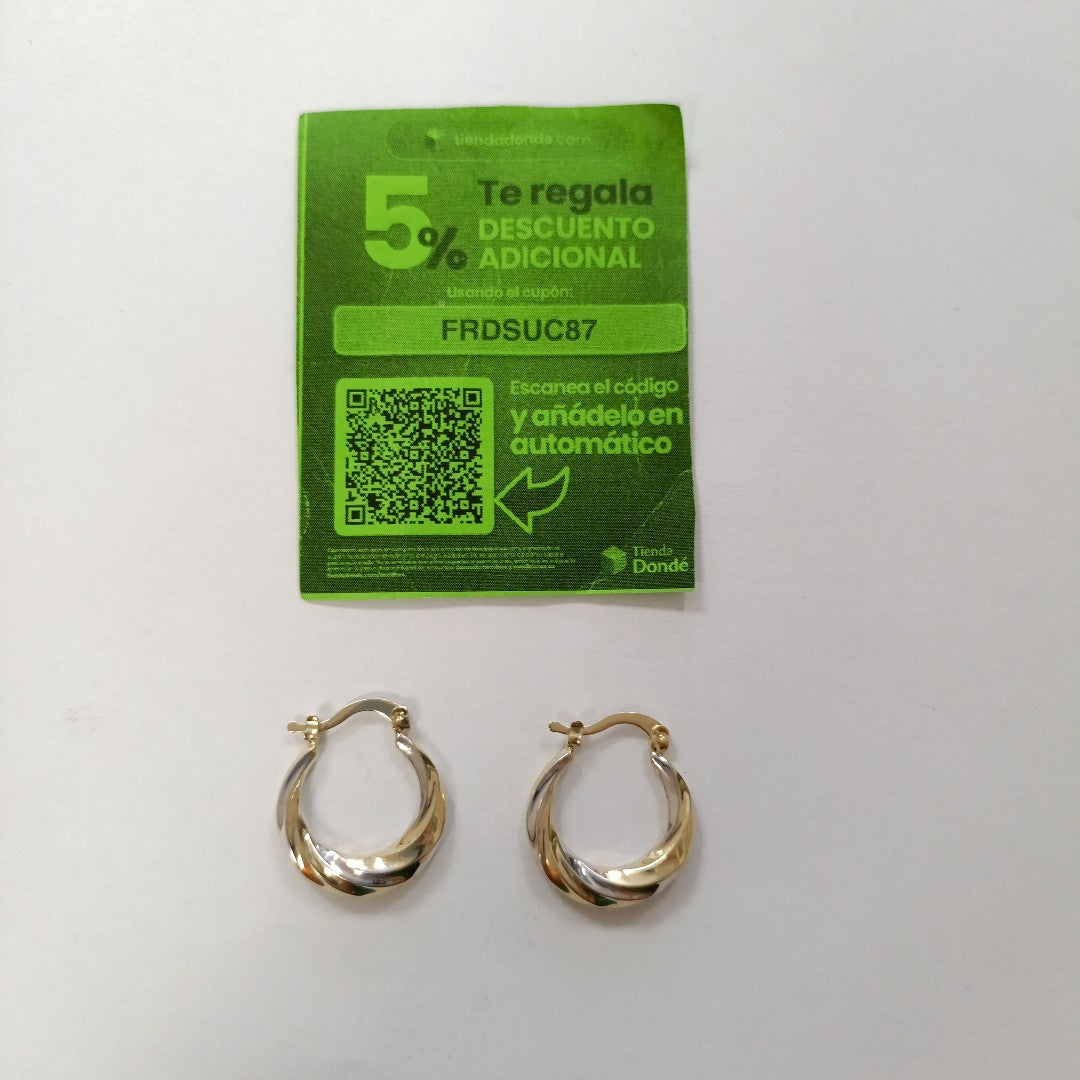 ARETES TEJIDO ARRACADA TRENZADA COMBINADA 14K 1.9 GR (NUEVO)