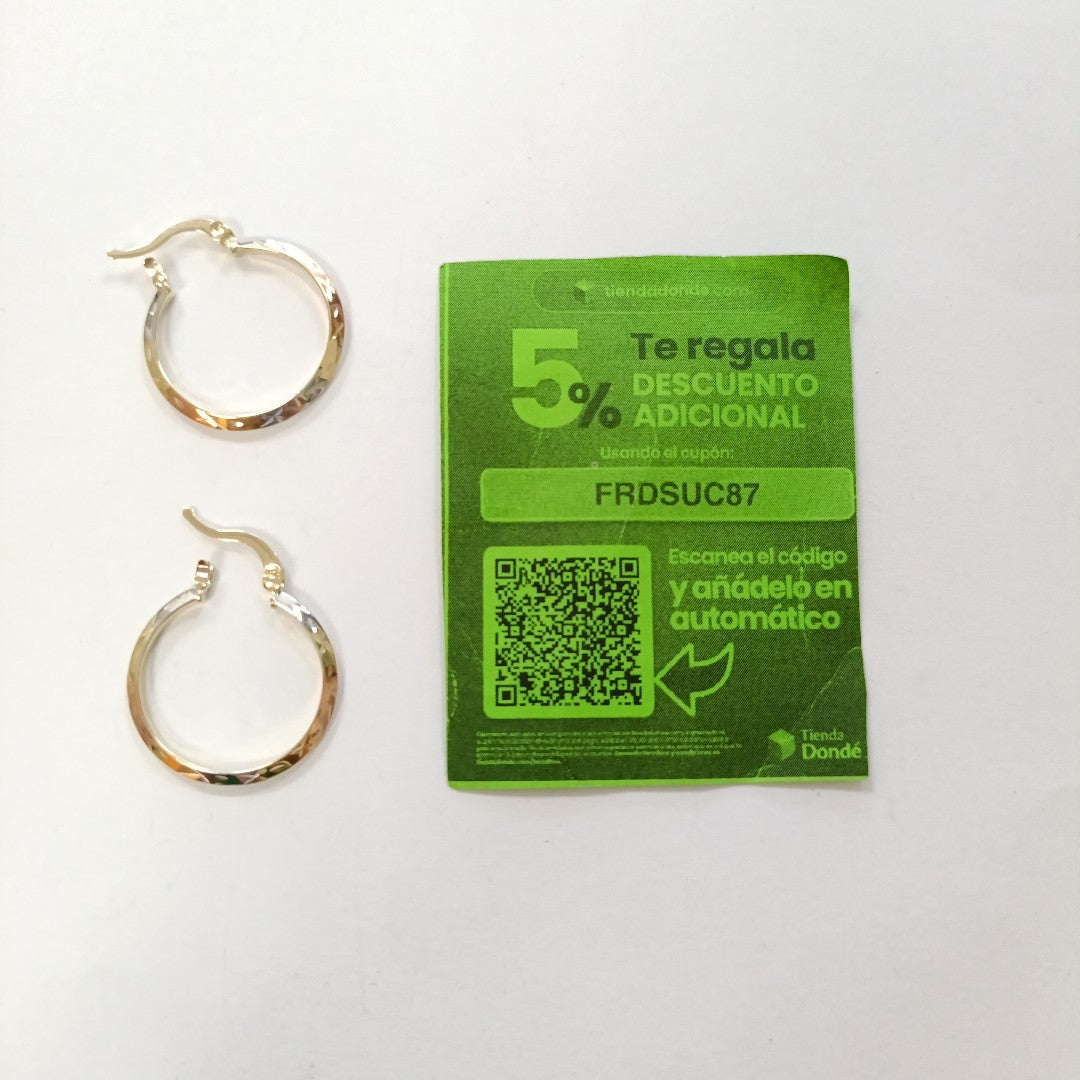 ARETES TEJIDO ARRACADAS BISELADAS COMBINADAS 14K 1.3 GR (NUEVO)
