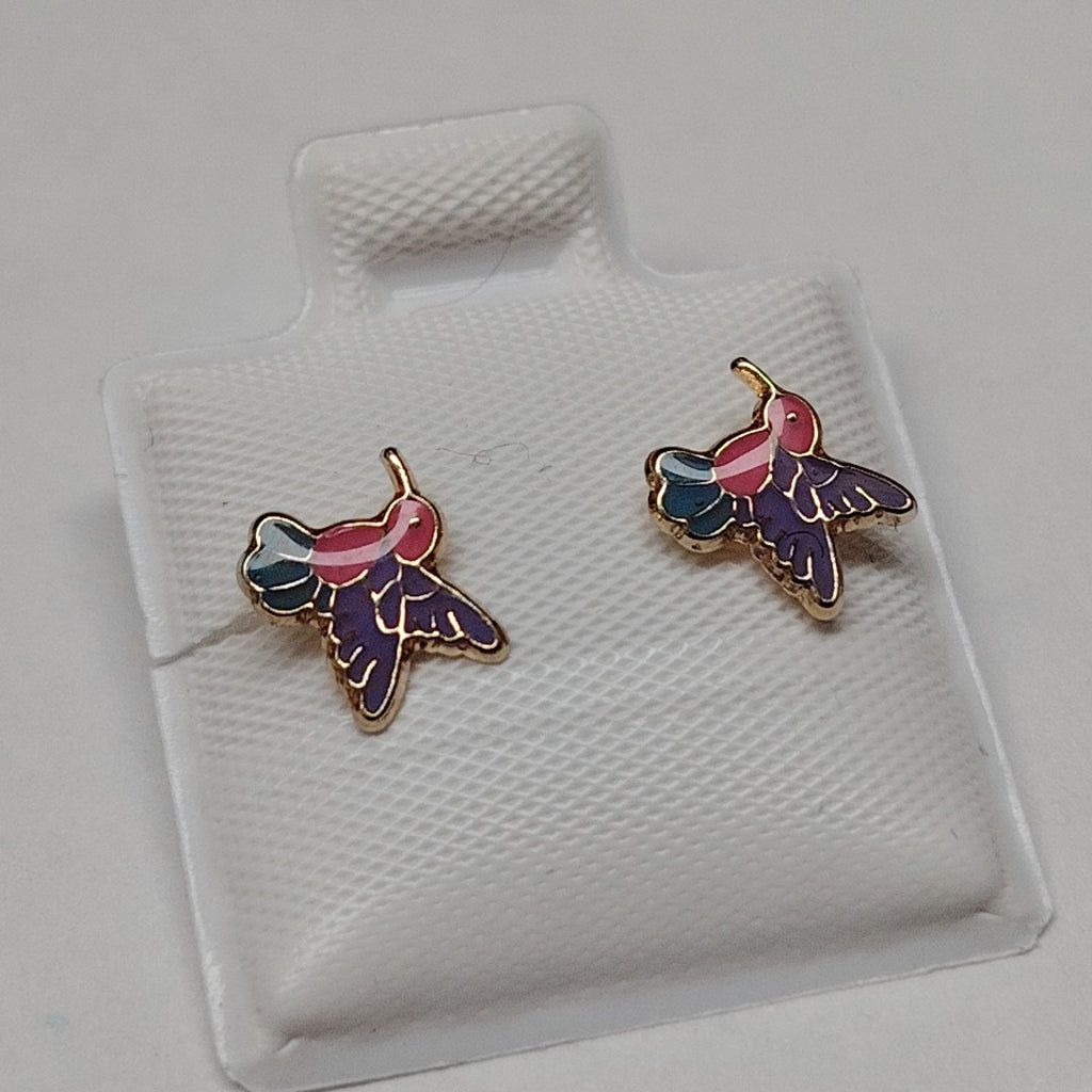 BROQUELES BROQUEL FIG COLIBRI ESMALTE ROSA 14K 0.2138 GR (NUEVO)
