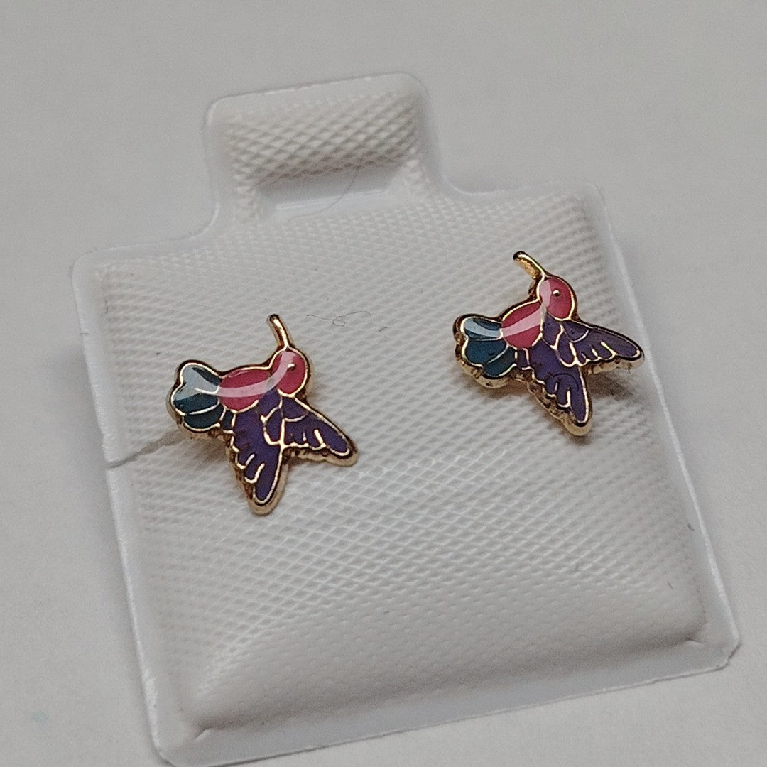 BROQUELES BROQUEL FIG COLIBRI ESMALTE ROSA 14K 0.2138 GR (NUEVO)