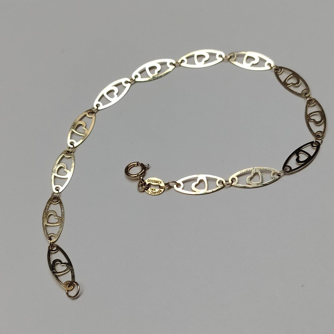 PULSERA TEJIDO ESPECIAL CON CORAZON 14K 18 CM 1.3 GR (NUEVO)