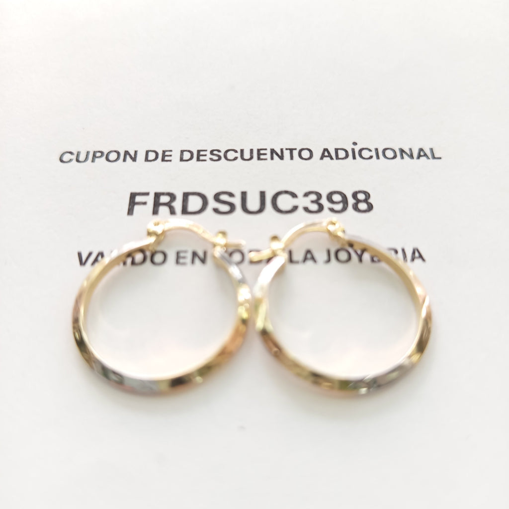 ARETES TEJIDO ARRACADAS BISELADAS COMBINADAS 14K 1.4 GR (NUEVO)