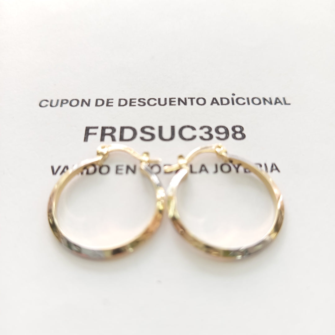 ARETES TEJIDO ARRACADAS BISELADAS COMBINADAS 14K 1.4 GR (NUEVO)