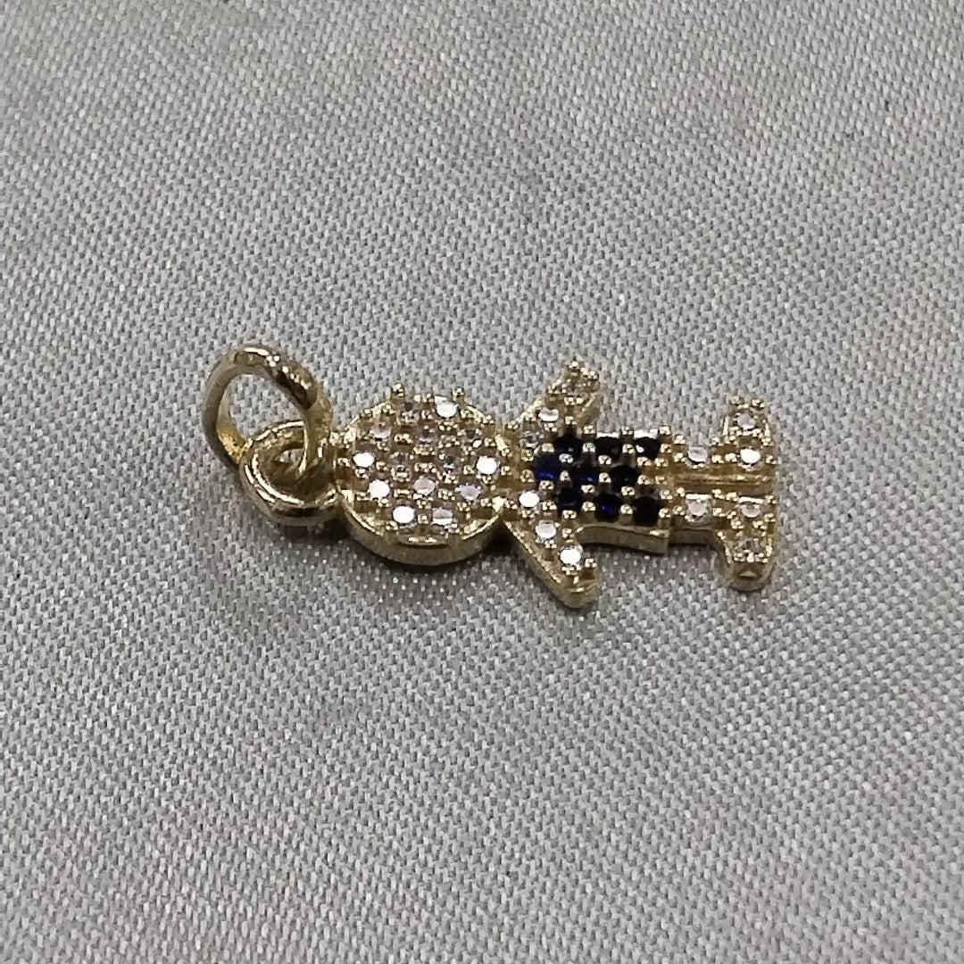 DIJE NIÑO CON CIRCONIAS Y PIEDRAS DE COLOR 10K 0.9 GR (NUEVO)