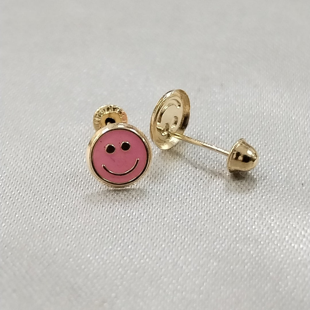 BROQUELES BROQUEL FIG SONRISA ESMALTE ROSA 14K 0.1696 GR (NUEVO)