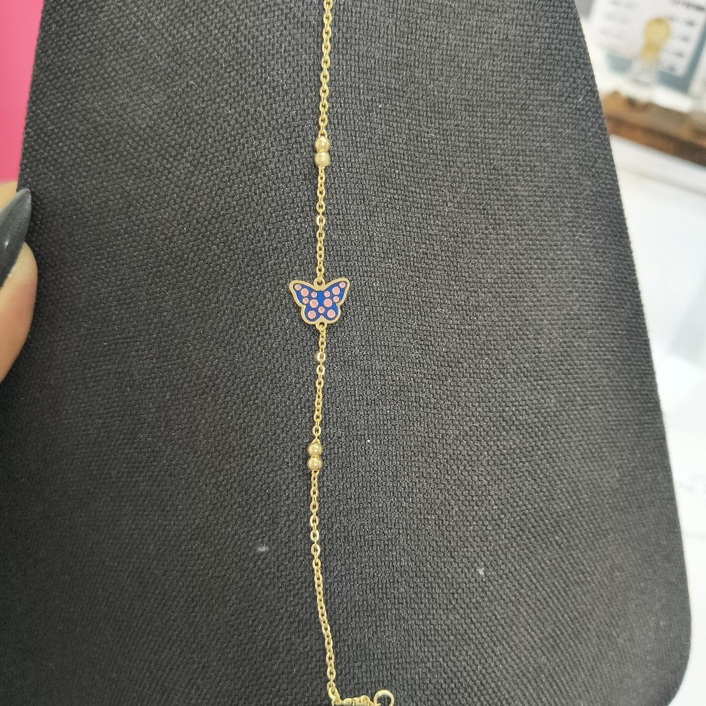 PULSERA TEJIDO ESPECIAL MARIPOSA CON ESMALTE 14K 18 CM 1.9 GR (NUEVO)