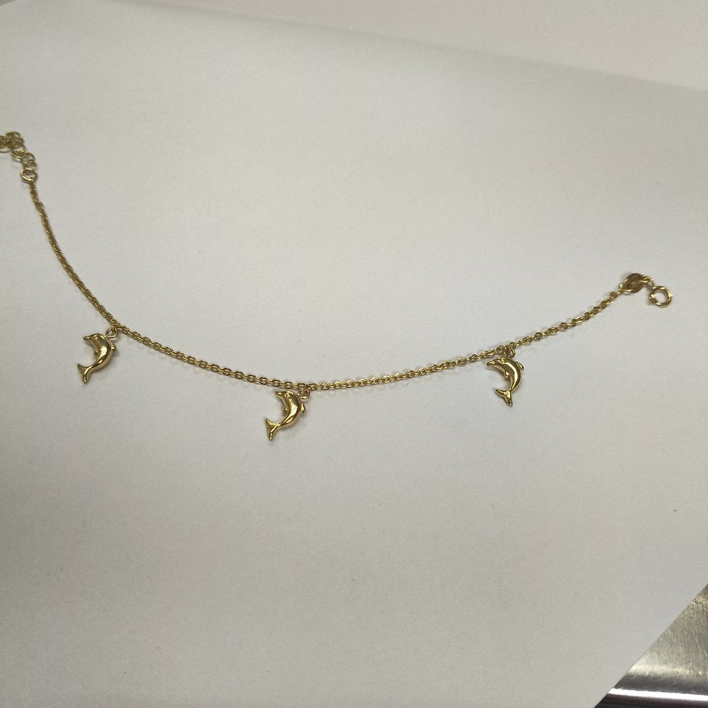 PULSERA ESPECIAL CON DIJES DELFINES 10K 18 CM 1.9 GR (NUEVO)