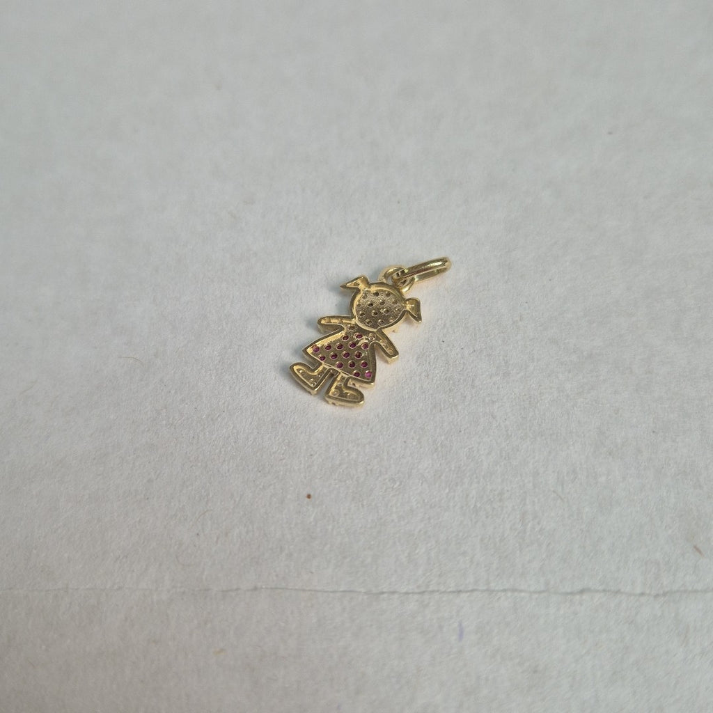 DIJE NIÑA CON CIRCONIAS Y PIEDRAS DE COLOR 10K 1.1 GR (NUEVO)