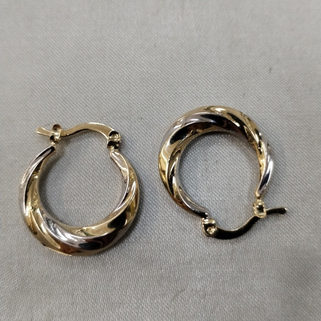 ARETES TEJIDO ARRACADA TRENZADA COMBINADA 14K 1.9 GR (NUEVO)