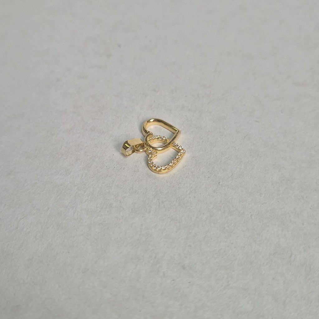 DIJE TEJIDO DOS CORAZONES CON CIRCONIAS 14K 1.5 GR (NUEVO)