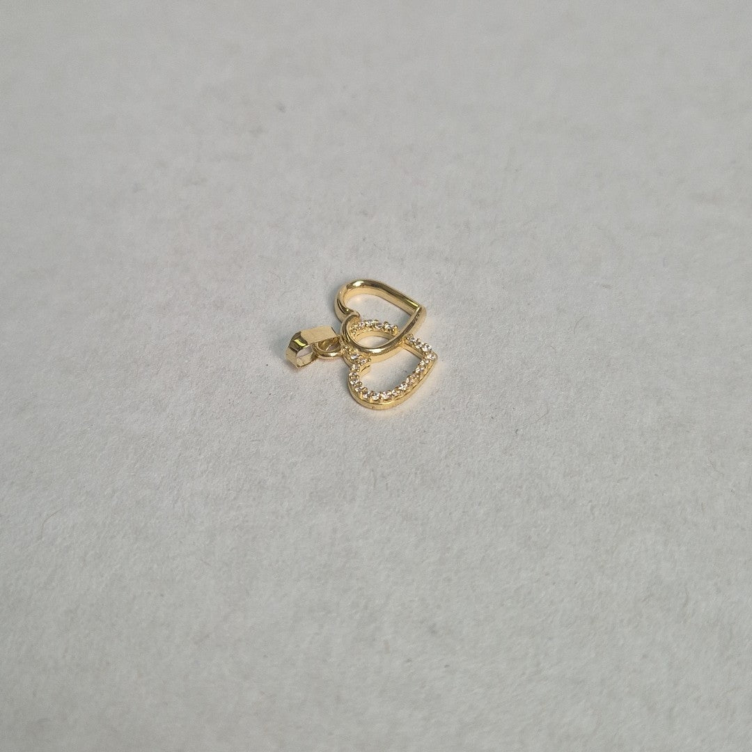 DIJE TEJIDO DOS CORAZONES CON CIRCONIAS 14K 1.5 GR (NUEVO)
