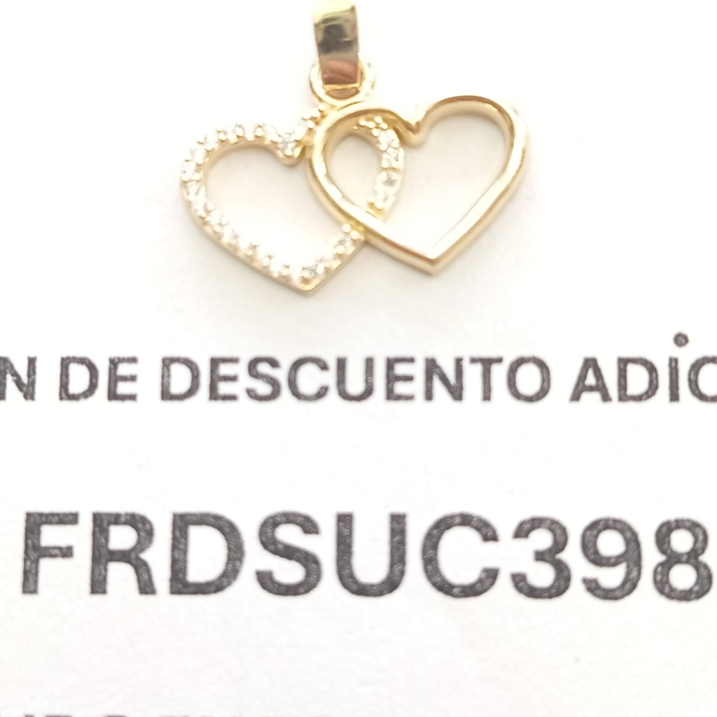 DIJE TEJIDO DOS CORAZONES CON CIRCONIAS 14K 1.4 GR (NUEVO)