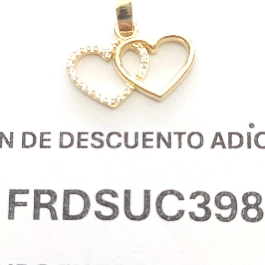 DIJE TEJIDO DOS CORAZONES CON CIRCONIAS 14K 1.4 GR (NUEVO)