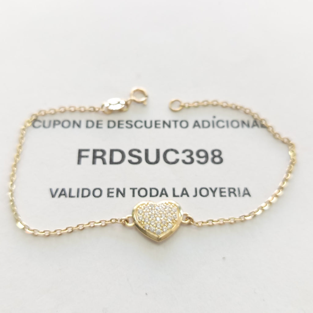 PULSERA TEJIDO ESPECIAL C CORAZON CIRCONIAS 14K 18 CM 2 GR (NUEVO)