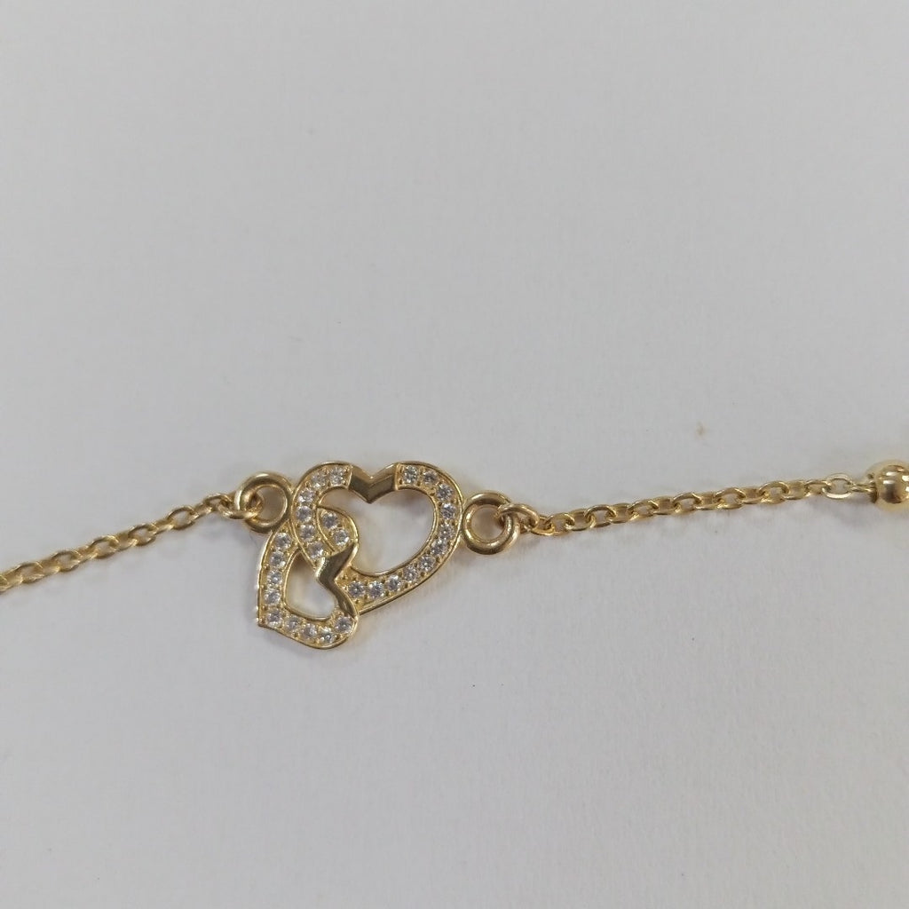 PULSERA TEJIDO ESPECIAL CORAZONES CON CIRCONIAS 14K 18 CM 2.3 GR (NUEVO)