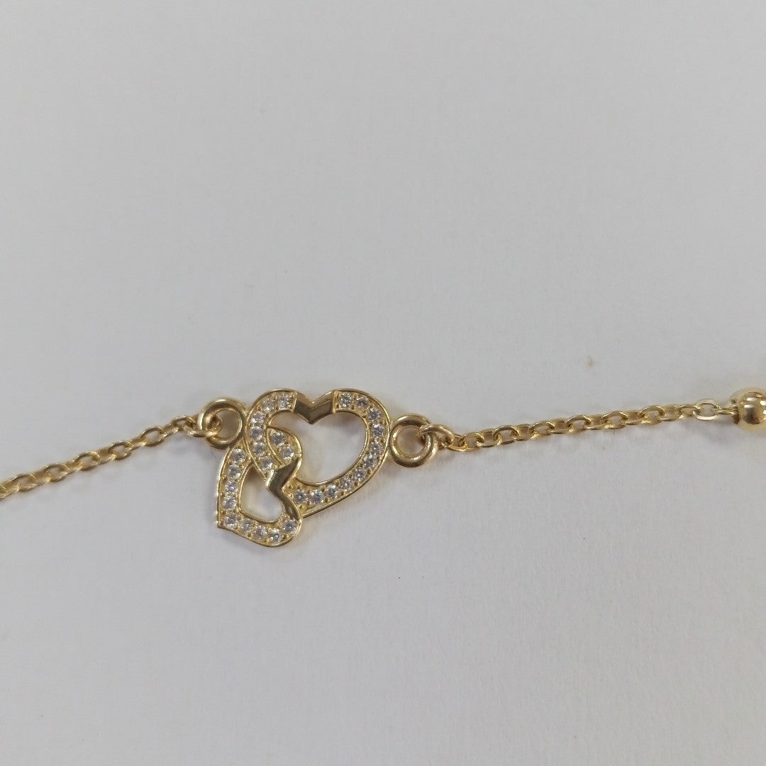 PULSERA TEJIDO ESPECIAL CORAZONES CON CIRCONIAS 14K 18 CM 2.3 GR (NUEVO)