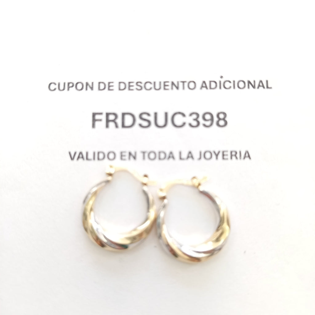 ARETES TEJIDO ARRACADA TRENZADA COMBINADA 14K 1.8 GR (NUEVO)