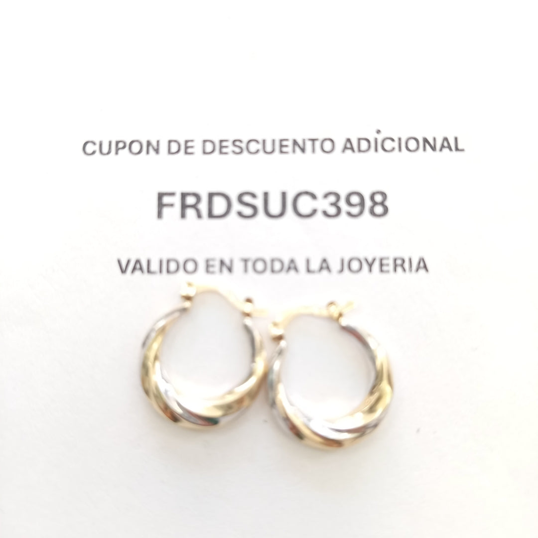 ARETES TEJIDO ARRACADA TRENZADA COMBINADA 14K 1.8 GR (NUEVO)