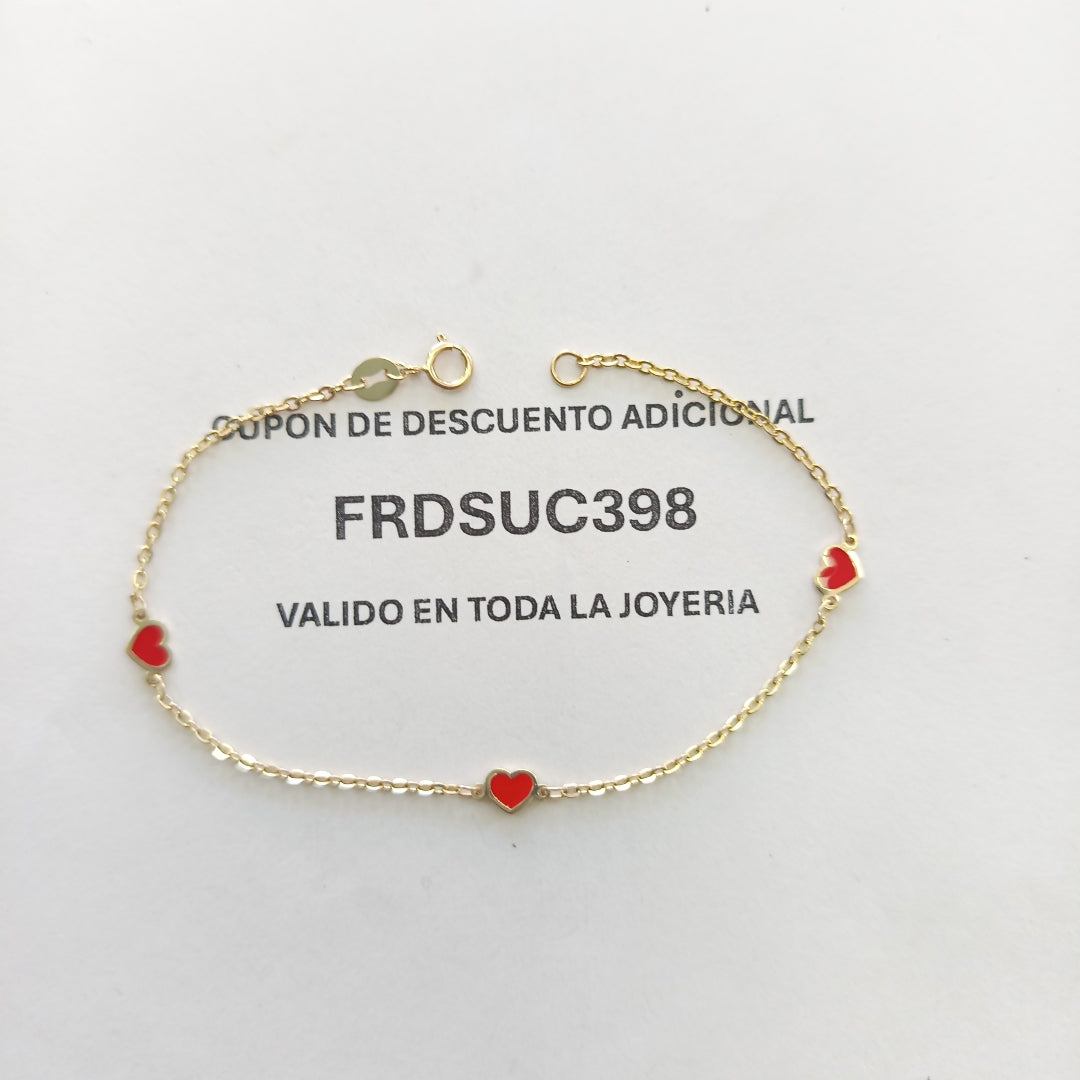 PULSERA ESPECIAL CON CORAZONES 14K 18 CM 1.4 GR (NUEVO)