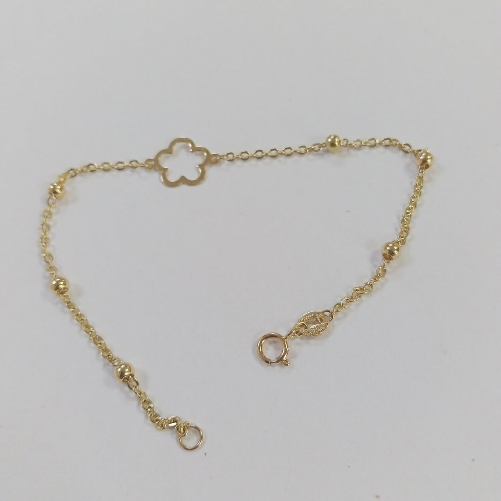 PULSERA TEJIDO ESPECIAL CON FLOR 14K 18 CM 1.6 GR (NUEVO)