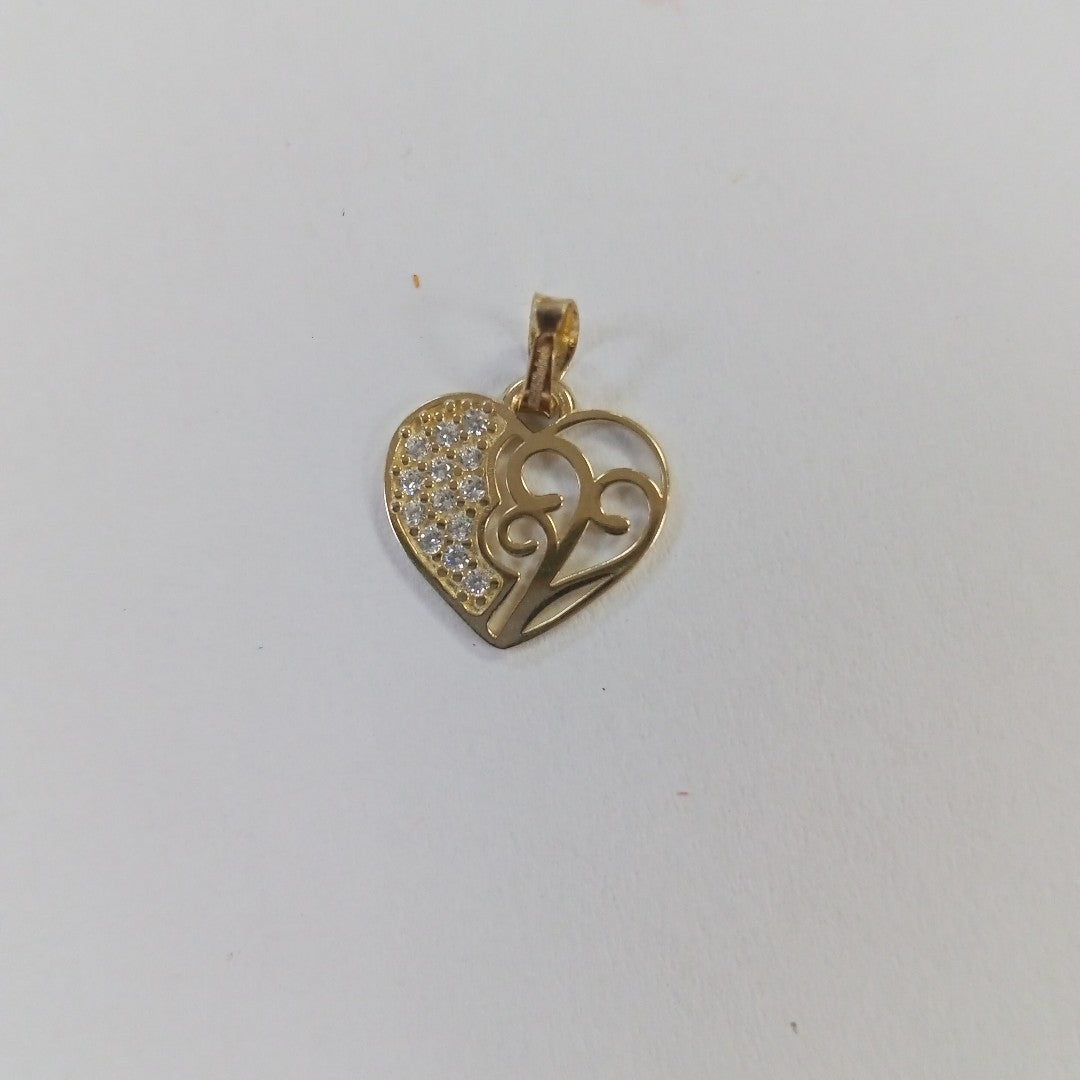DIJE TEJIDO CORAZON CON CIRCONIAS Y ARBOL DE LA VIDA 14K 0.9 GR (NUEVO)