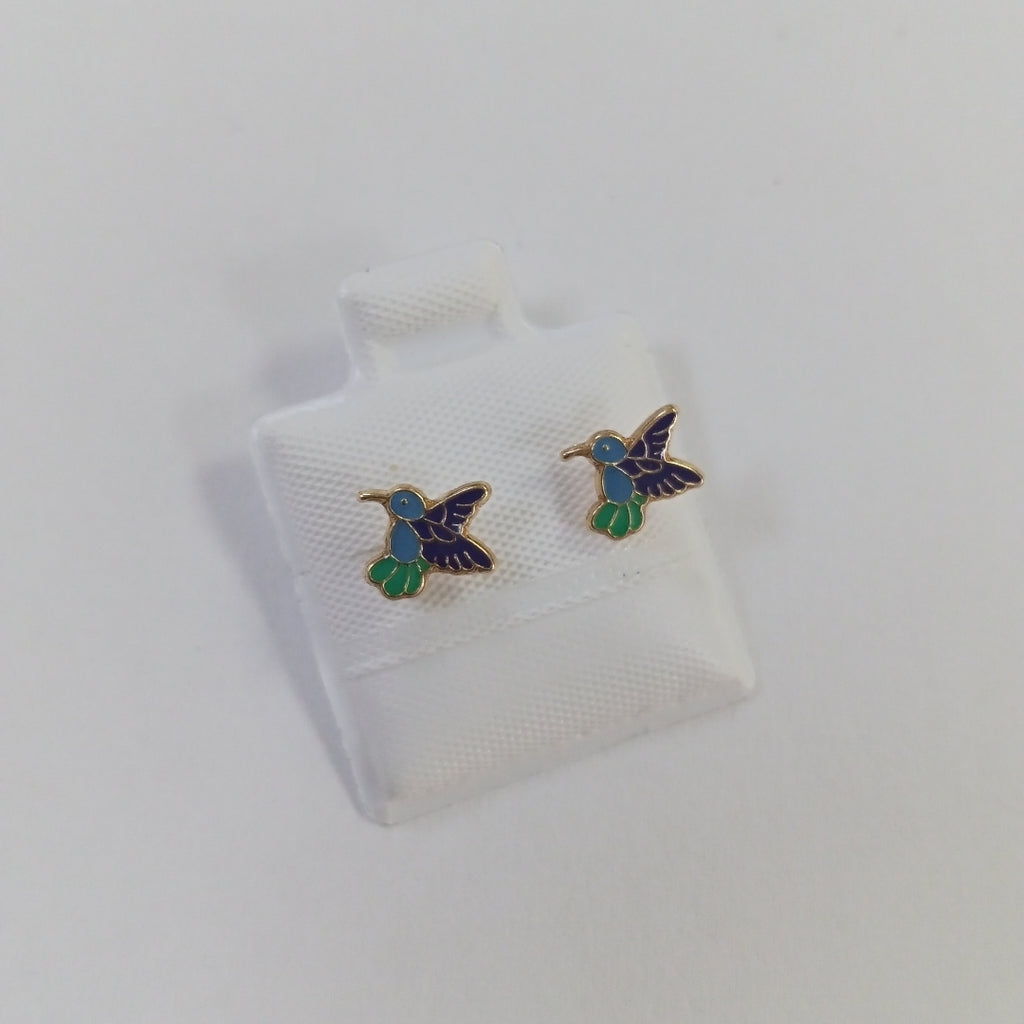 BROQUELES BROQUEL FIG COLIBRI ESMALTE AZUL 14K 0.2138 GR (NUEVO)