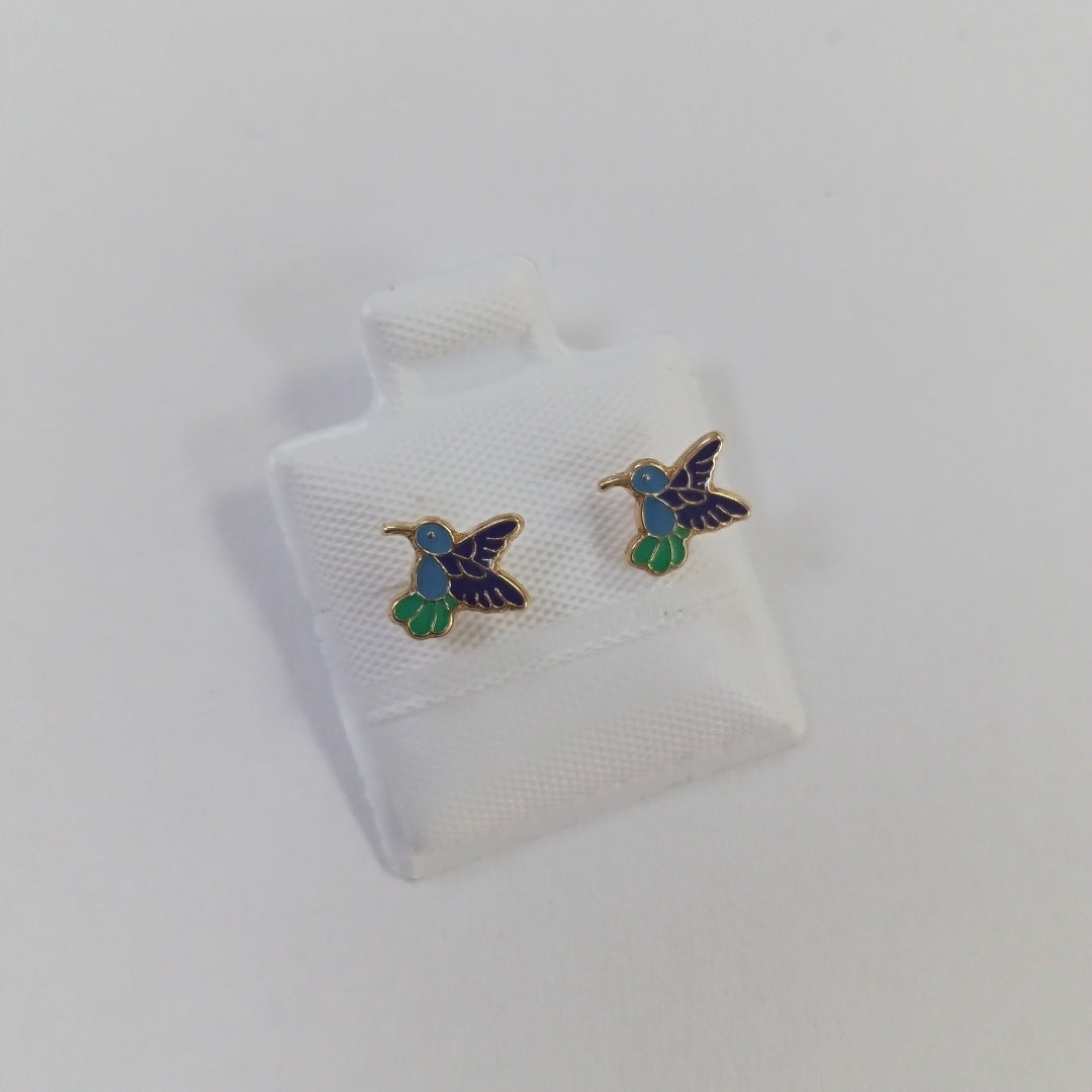 BROQUELES BROQUEL FIG COLIBRI ESMALTE AZUL 14K 0.2138 GR (NUEVO)