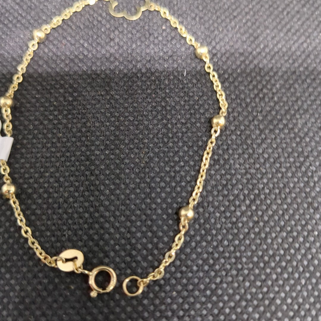 PULSERA TEJIDO ESPECIAL CON FLOR 14K 18 CM 1.6 GR (NUEVO)