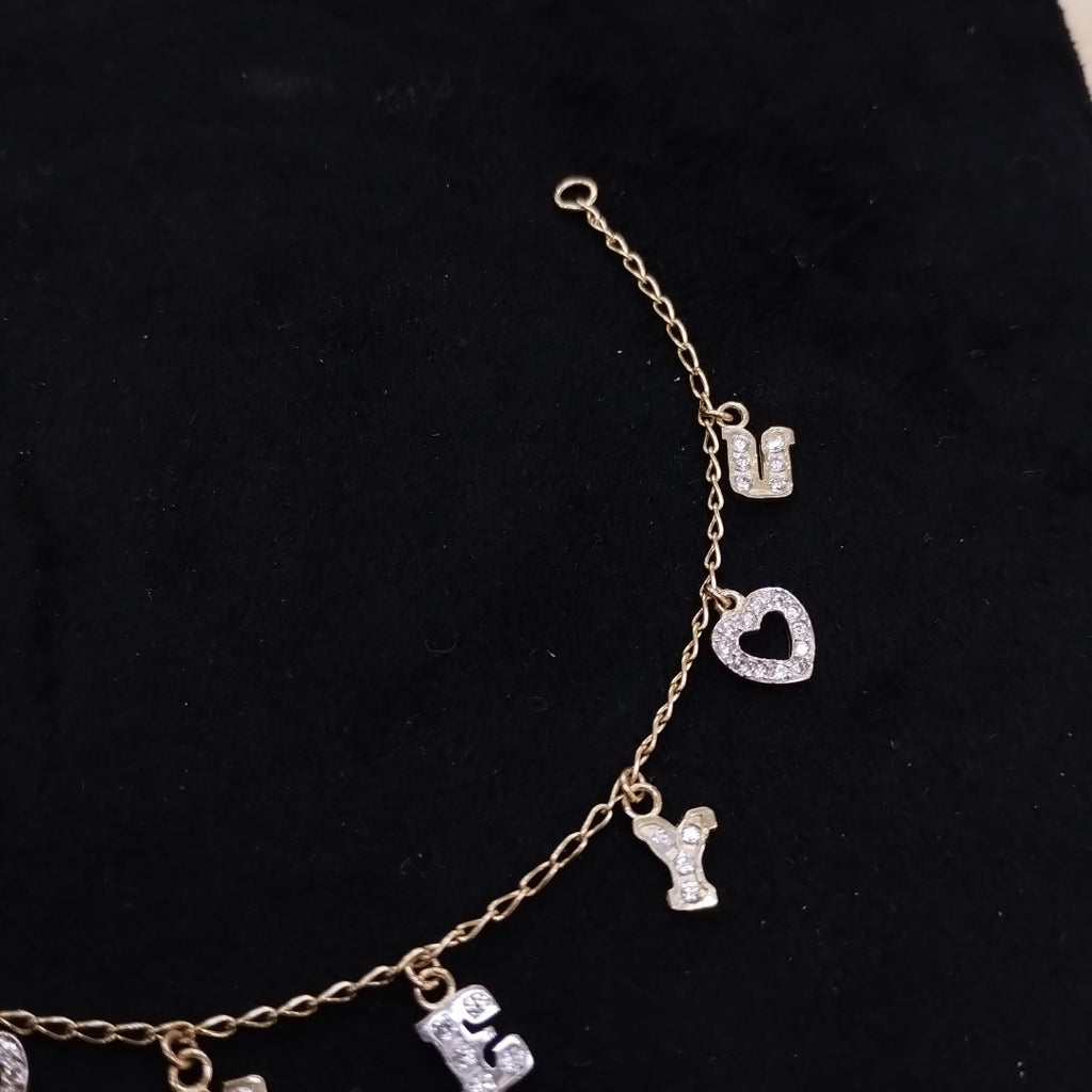 PULSERA ESPECIAL CON DIJES Y CIRCONIAS 14K 18 CM 3.4 GR (NUEVO)