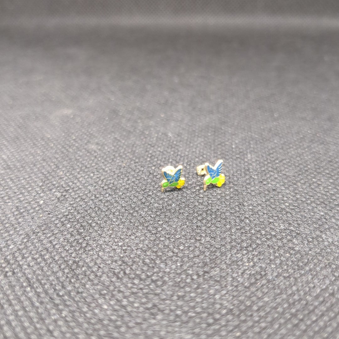 BROQUELES BROQUEL FIG COLIBRI ESMALTE VERDE 14K 0.2138 GR (NUEVO)