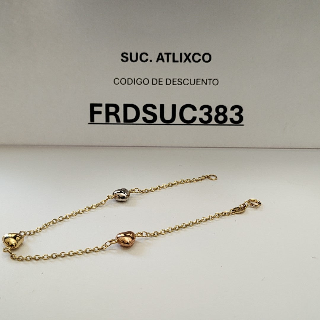 PULSERA ESP CON CORAZONES COMBINADOS 14K 18 CM 1.6 GR (NUEVO)
