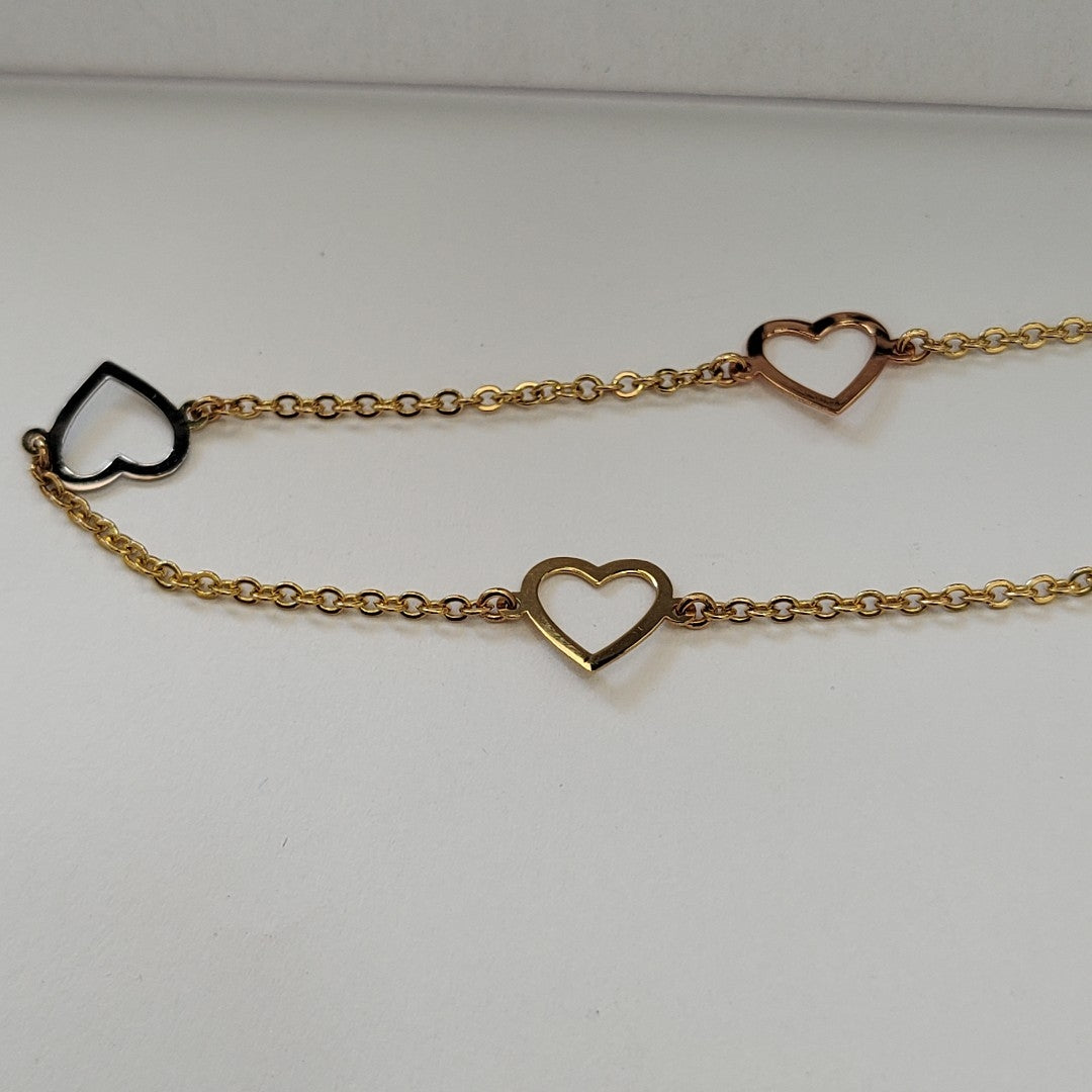 PULSERA ESPECIAL CON CORAZONES CONBINADOS 14K 18 CM 1.7 GR (NUEVO)