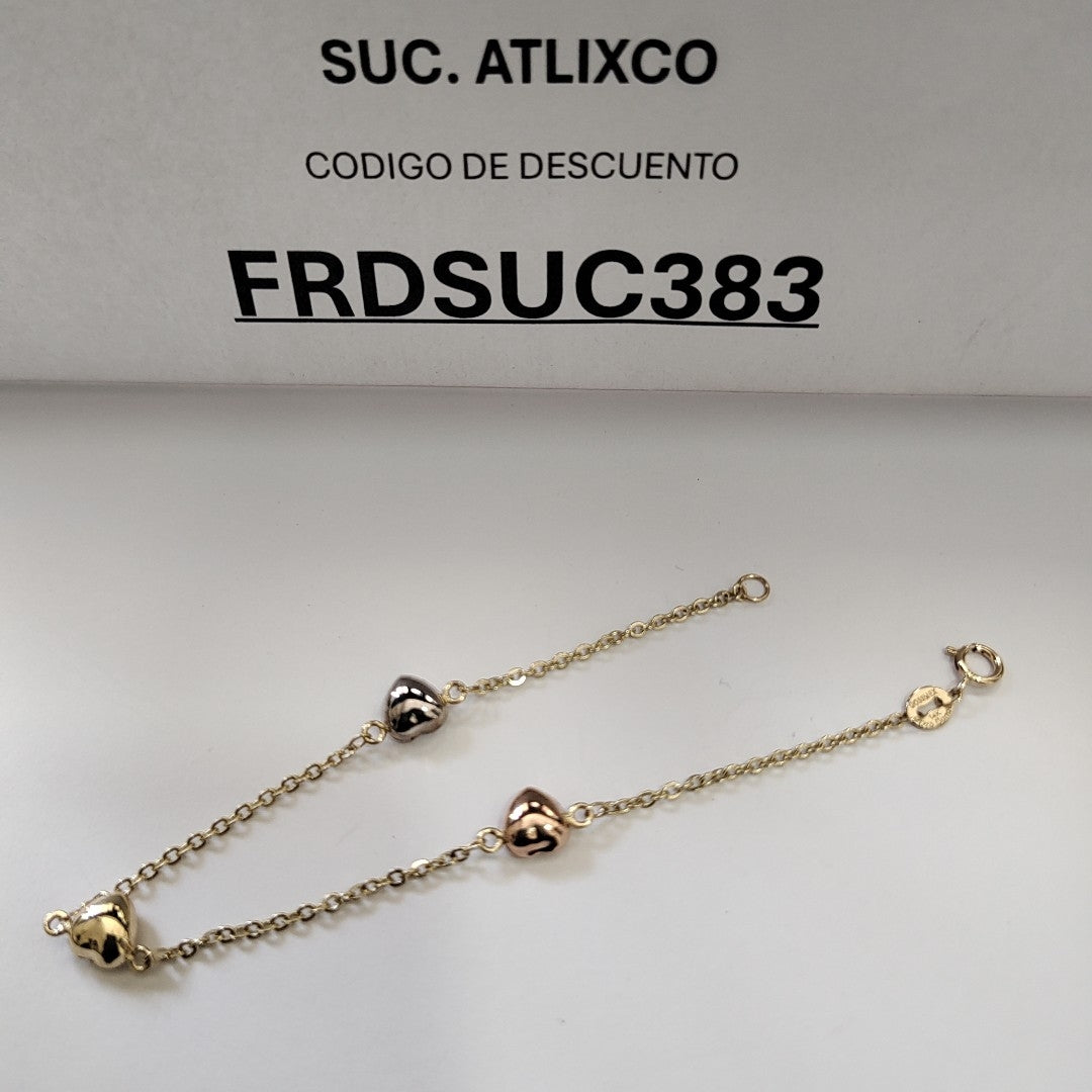PULSERA ESP CON CORAZONES COMBINADOS 14K 18 CM 1.6 GR (NUEVO)