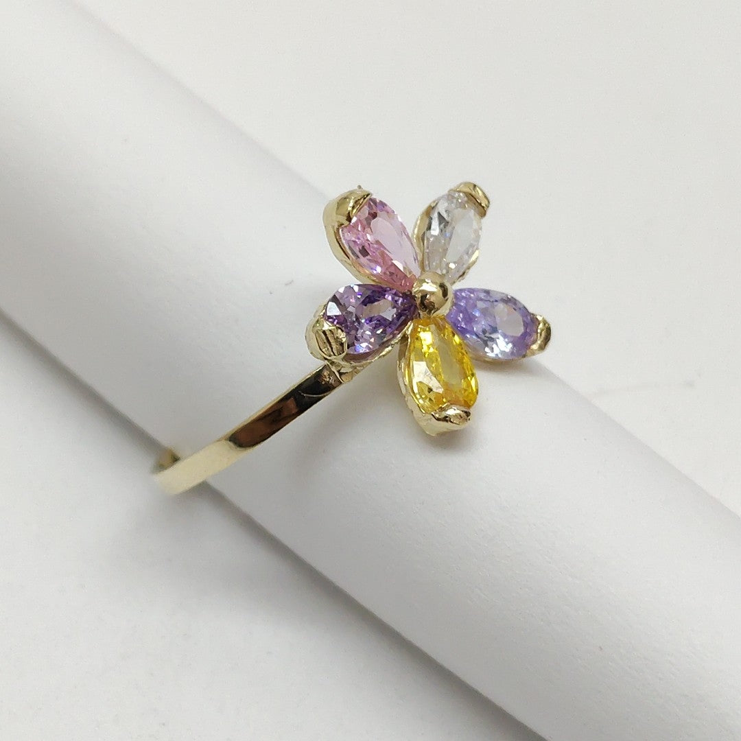 ANILLOS FORMA FLOR CON PIEDRAS DE COLOR 14K TALLA 7.5 1.5 GR (NUEVO)
